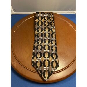 J Ferrar Black & Gold Men's 100% Silk Tie‎ Abstract Geometric Necktie USA Made